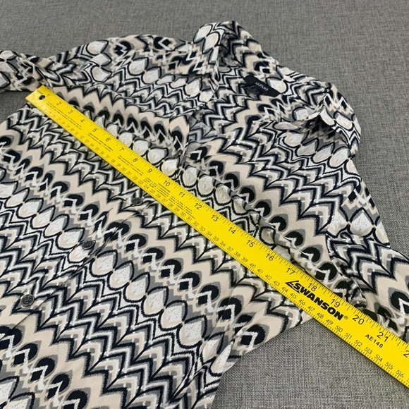 Alfani Button Down Long Blouse Long Roll Up Sleeves Size‎ 8 Black White Grey Tan - Picture 14 of 16